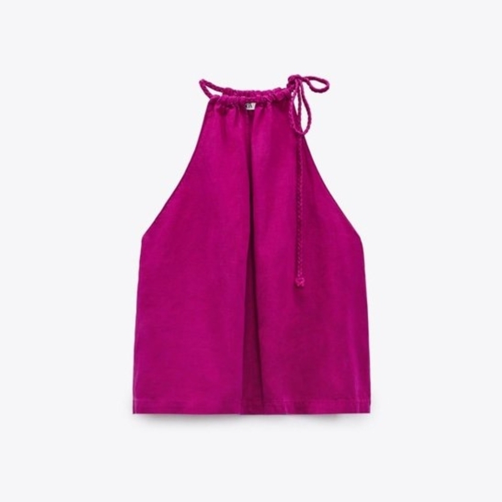Zara Linen Fuchsia Halter Top - Picture 4 of 10